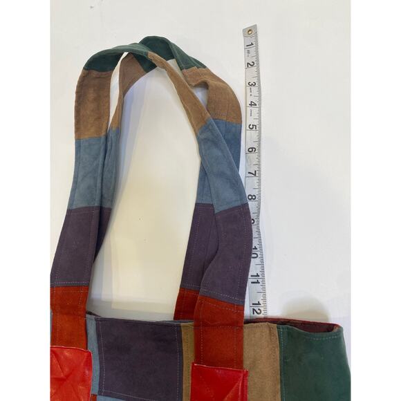 Multicolored Patchwork Sueded Shoulder Bag Purse Handmade by Louise White OS VTG - Picture 8 of 13